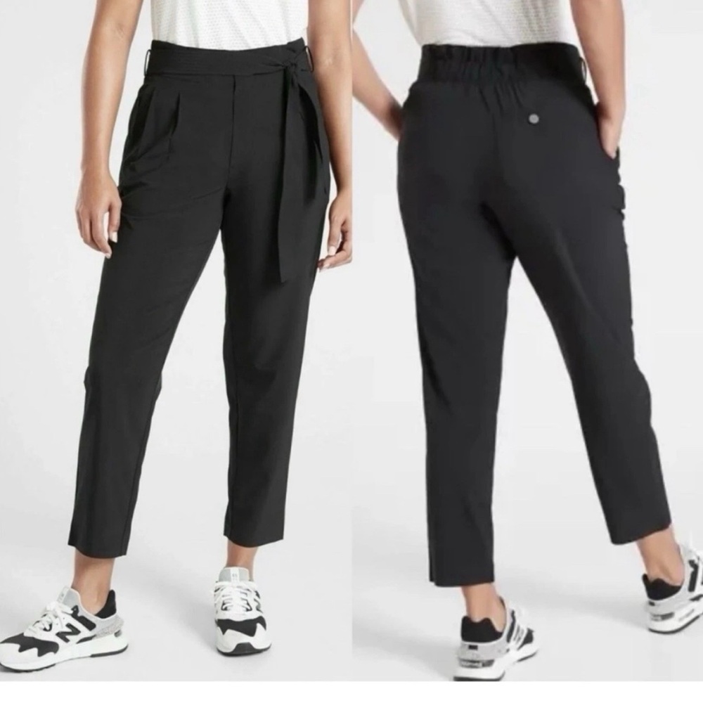 ATHLETA Pants Womens Size 4 Black Skyline II High Rise Tapered Tie Belt‎